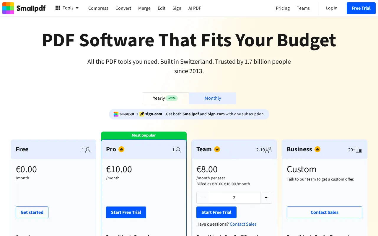 Smallpdf — pricing page
