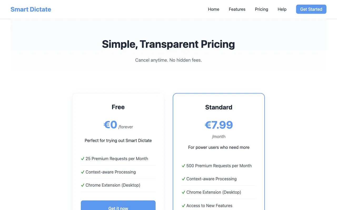 smart-dictate.com — pricing page