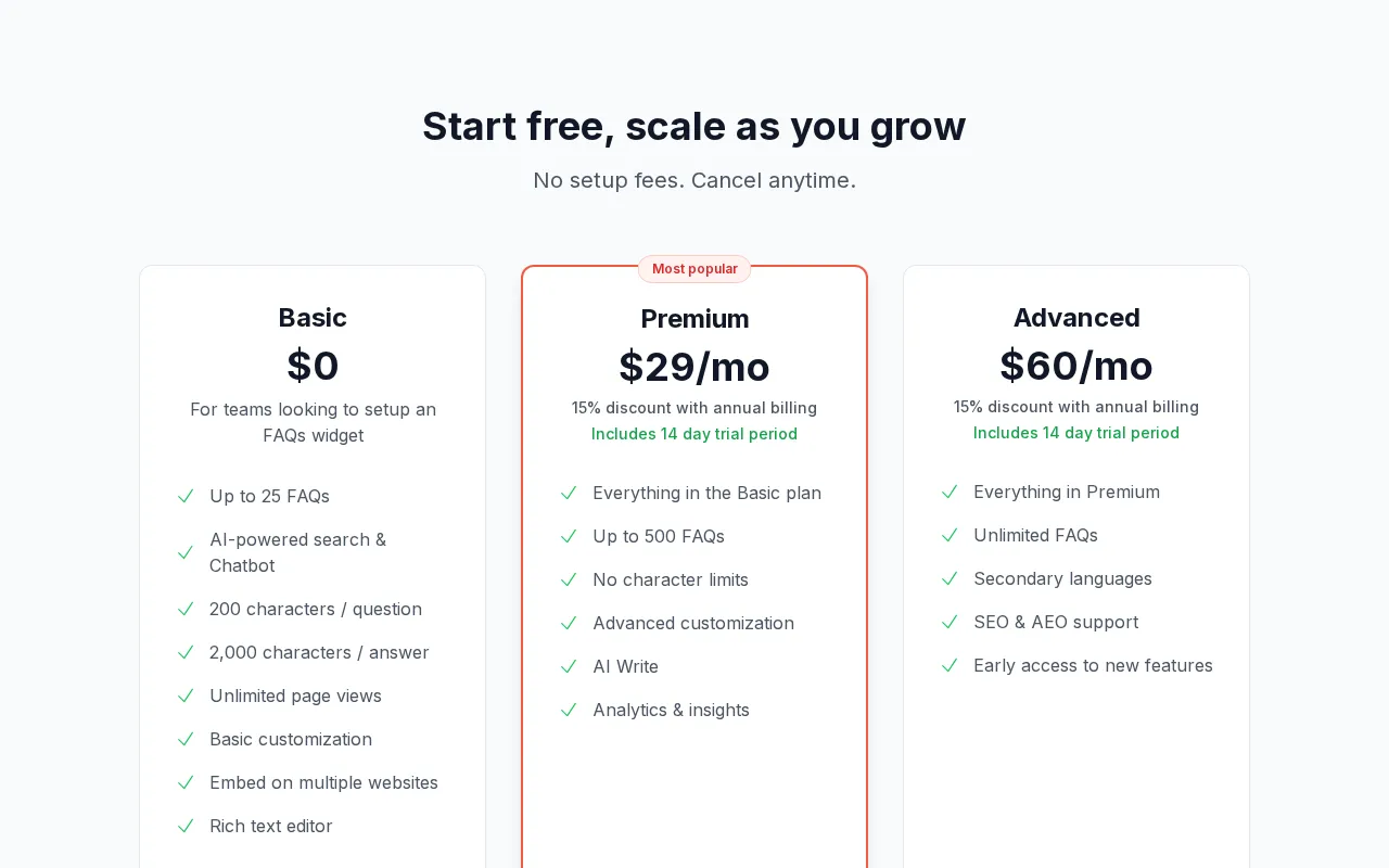 Smart FAQs — pricing page