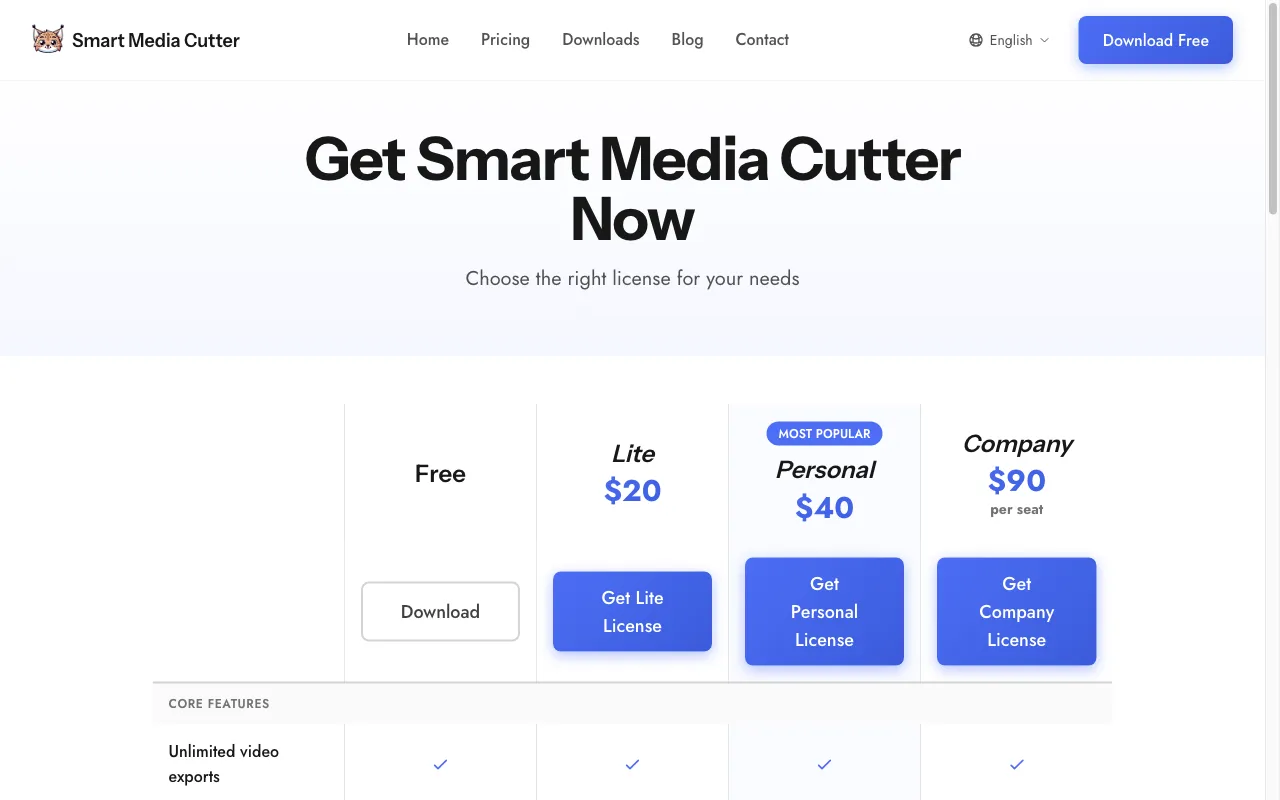 Smart Media Cutter — pricing page