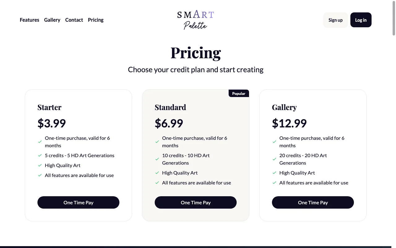 Smart Palette — pricing page