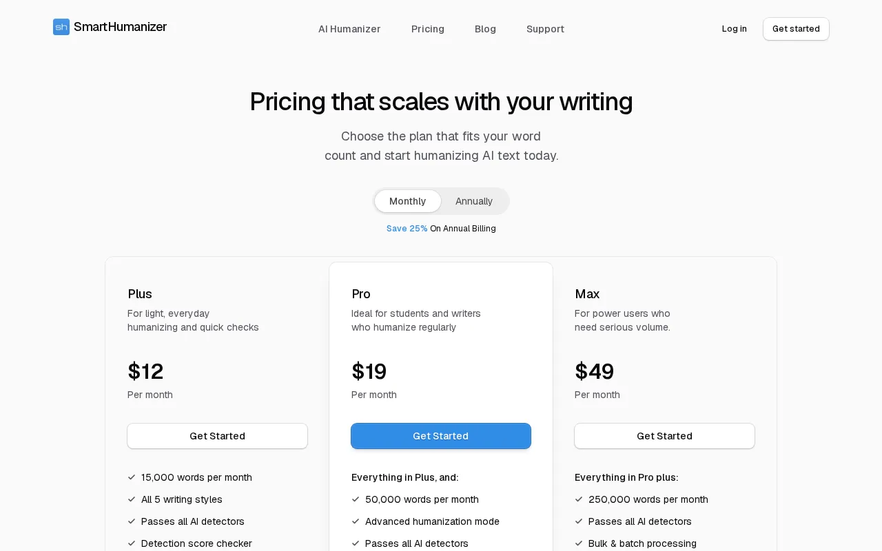SmartHumanizer — pricing page