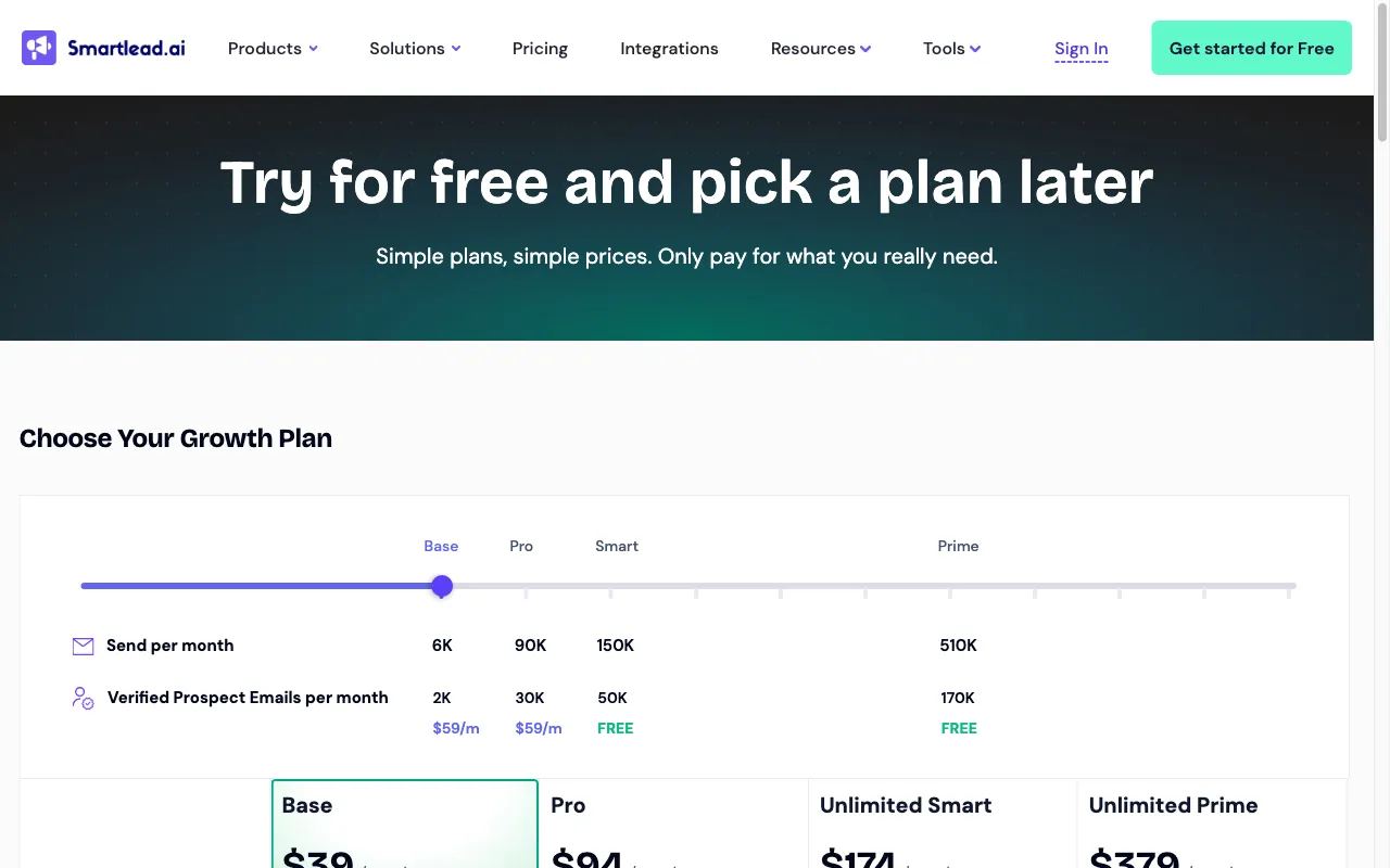 Smartlead — pricing page