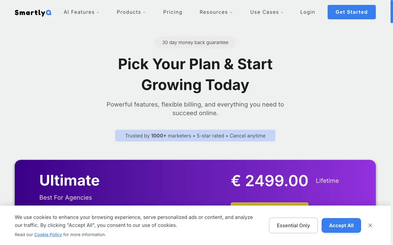 SmartlyQ — pricing page