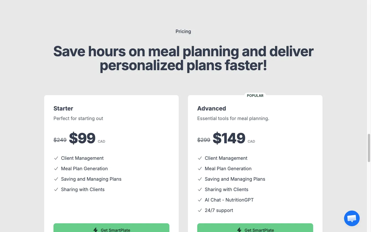 SmartPlate — pricing page