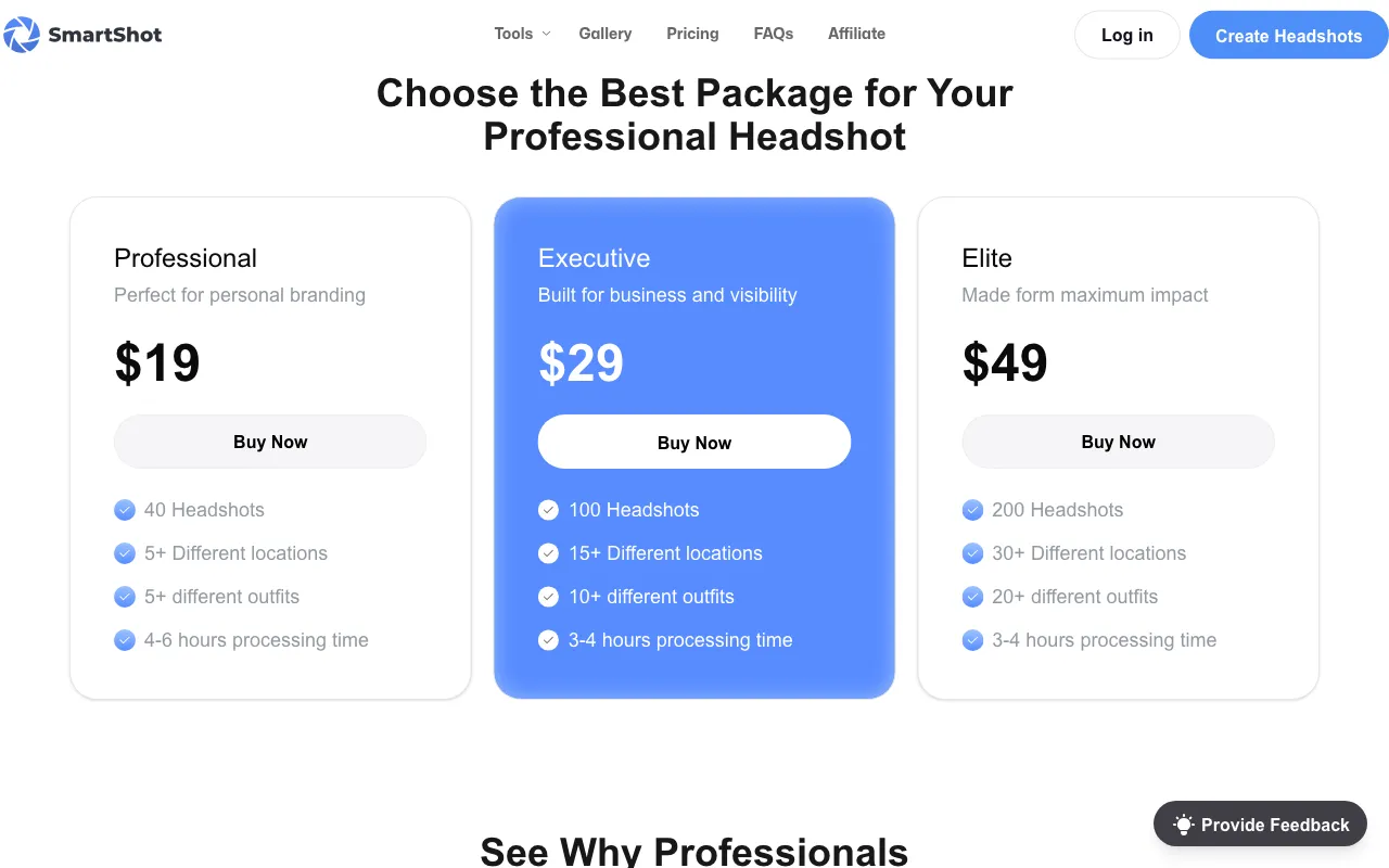 Smartshot — pricing page