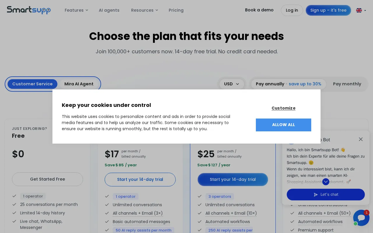 Smartsupp — pricing page