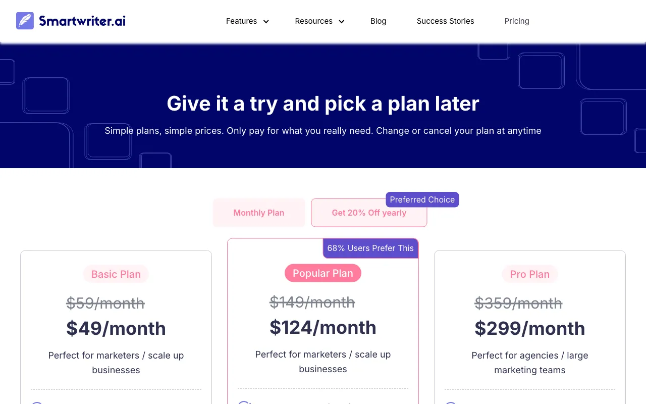 Smartwriter — pricing page