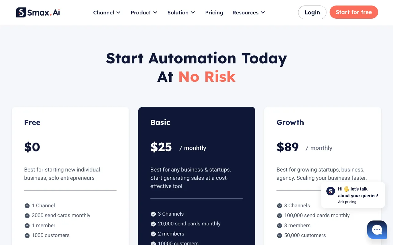 Smax AI — pricing page