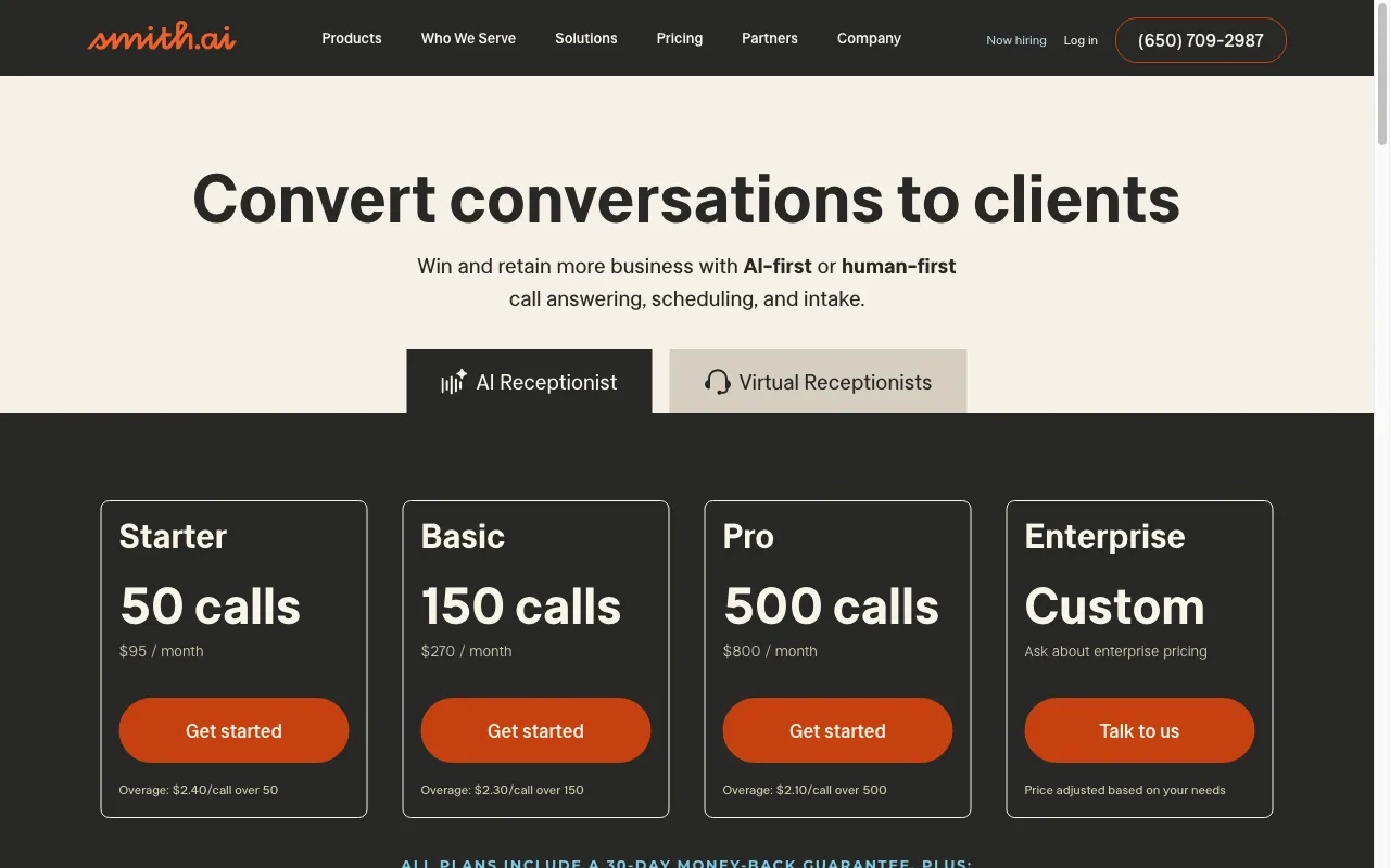 Smith.ai — pricing page