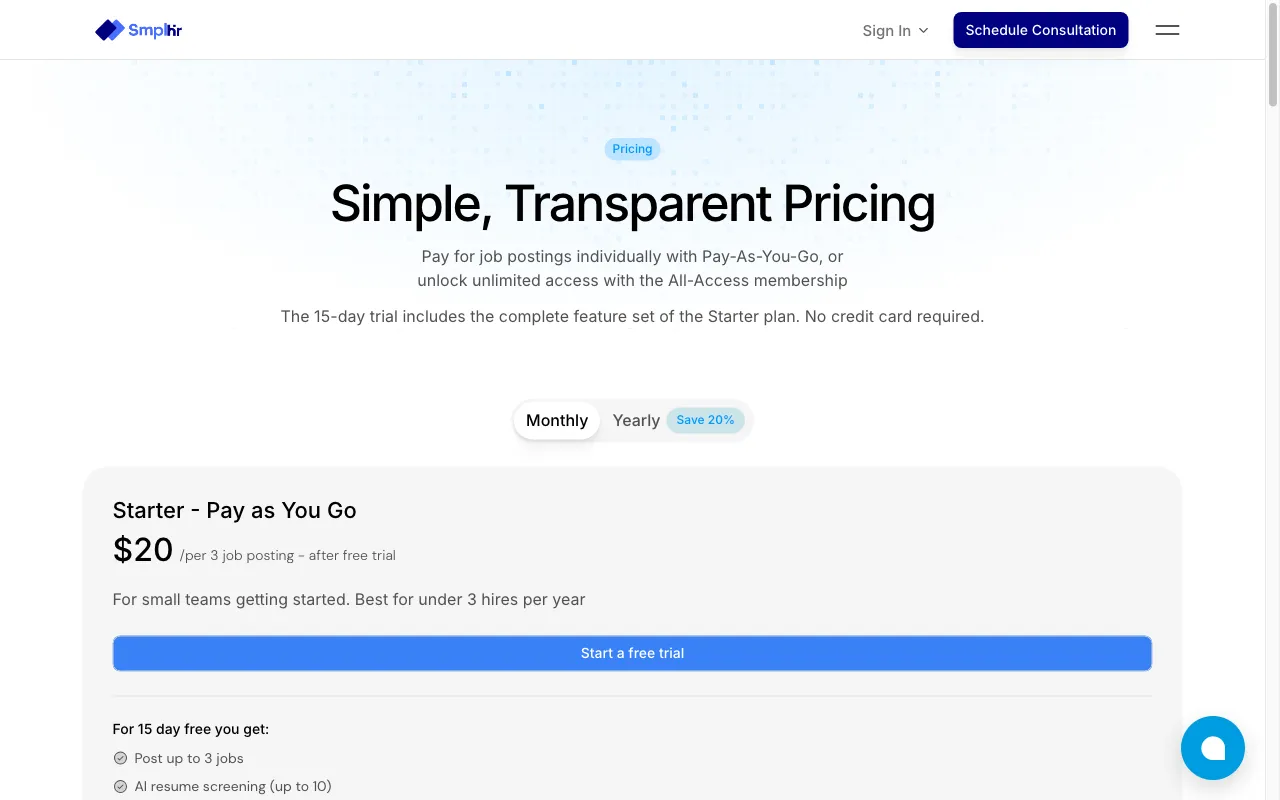 Smplhr — pricing page