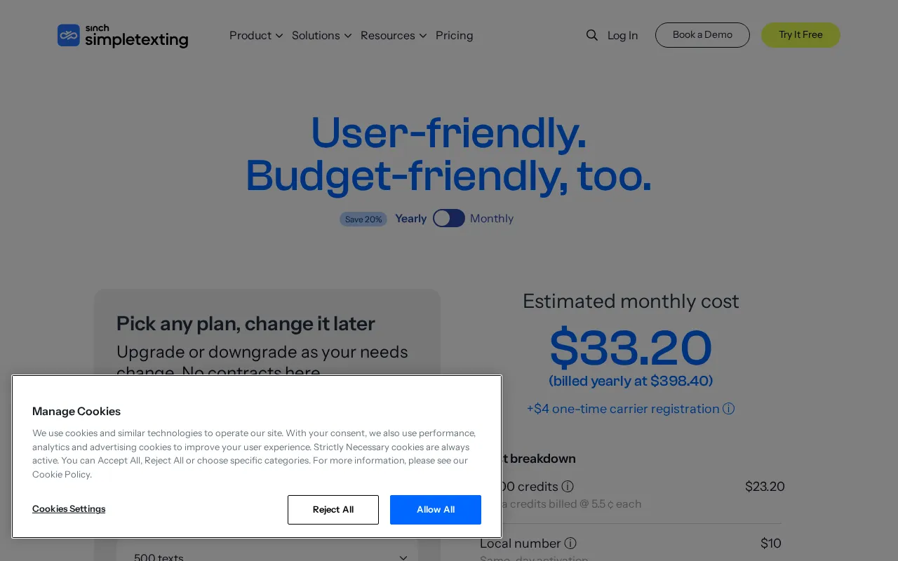 SMS Marketing & Text Marketing Services – Try It For Free — pricing page