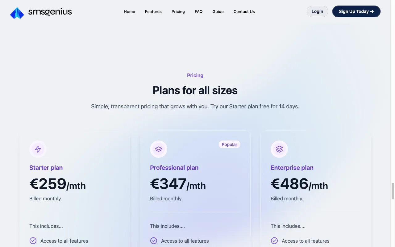 SMSGenius — pricing page