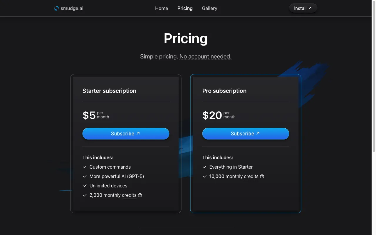 smudge.ai — pricing page