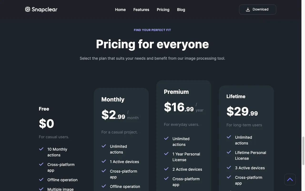 Snapclear — pricing page