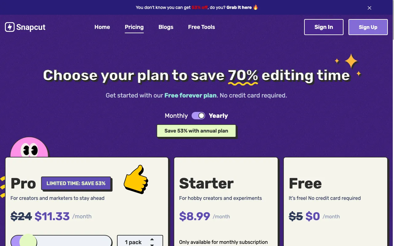 Snapcut.ai — pricing page