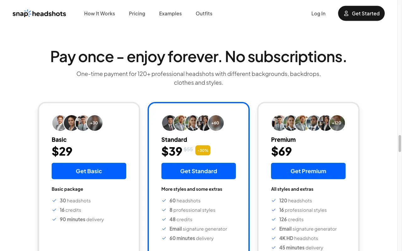 SnapHeadshots — pricing page