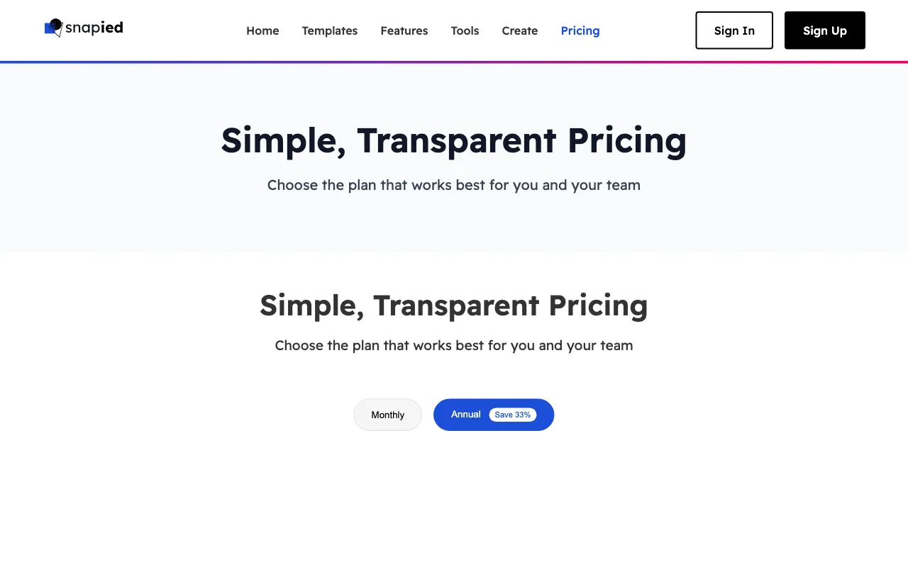 Snapied — pricing page