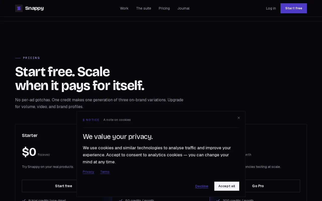 Snappy Ads — pricing page