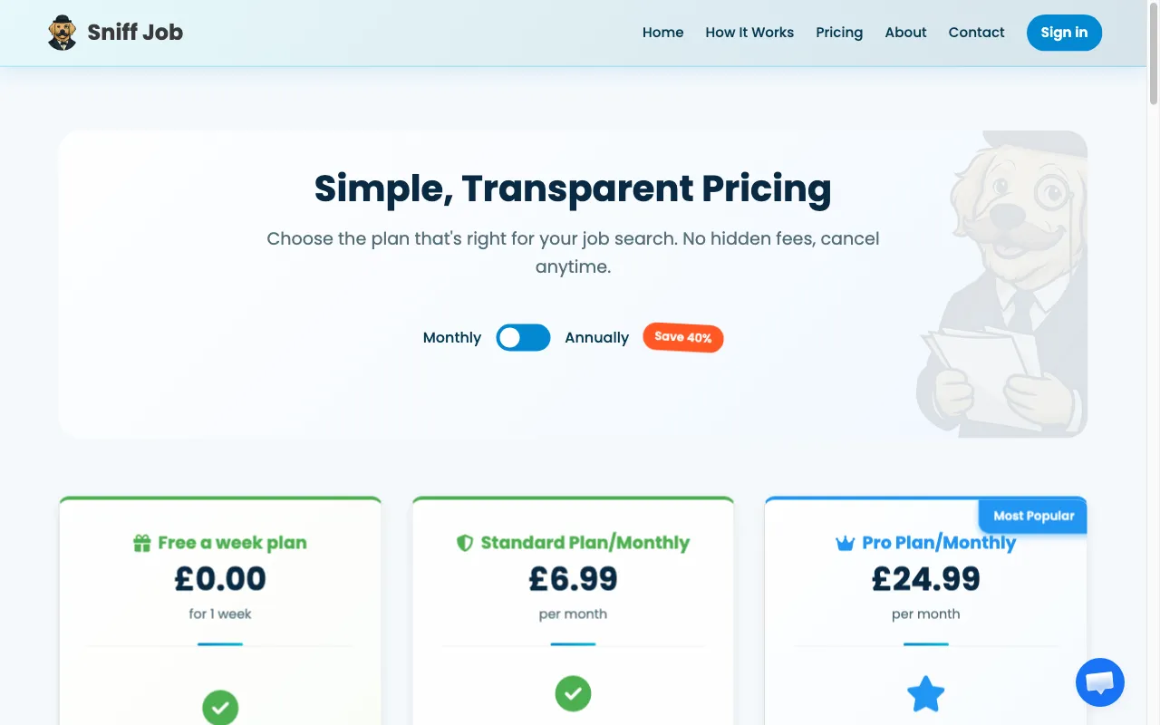 Sniff Job — pricing page