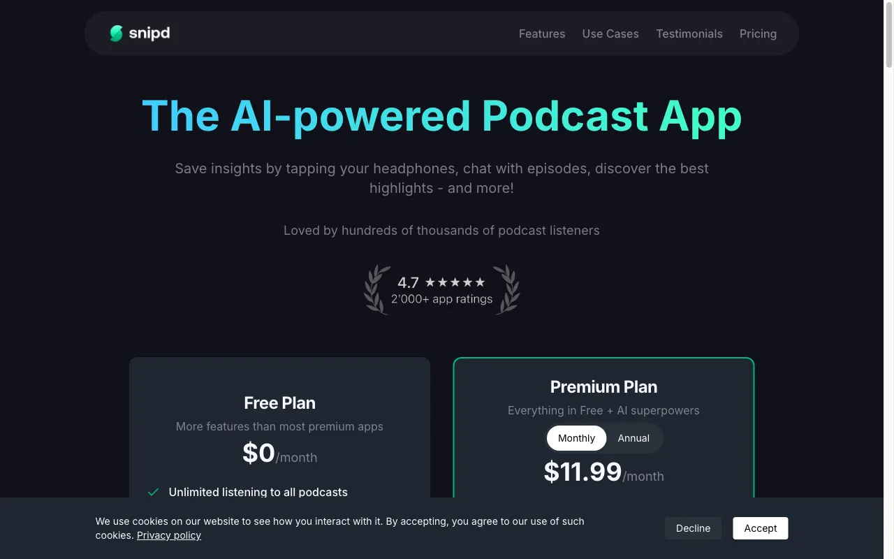 Snipd — pricing page