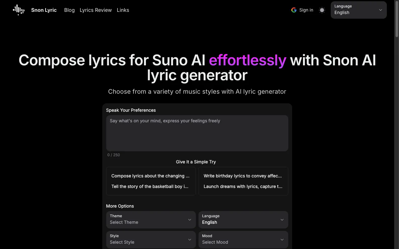 Snon Lyric — preview screenshot