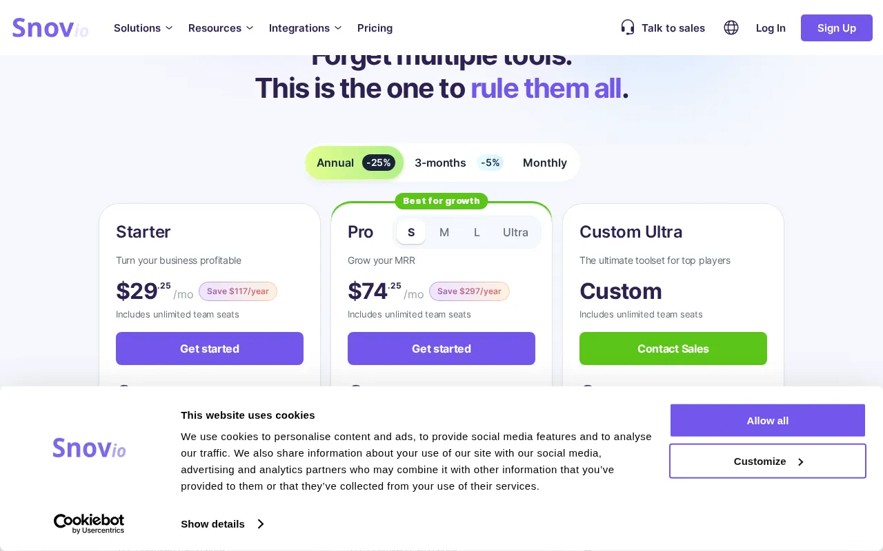 Snov.io — pricing page