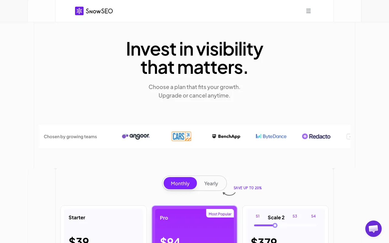 SnowSEO — pricing page