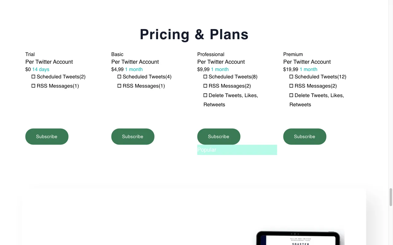 Soaster — pricing page