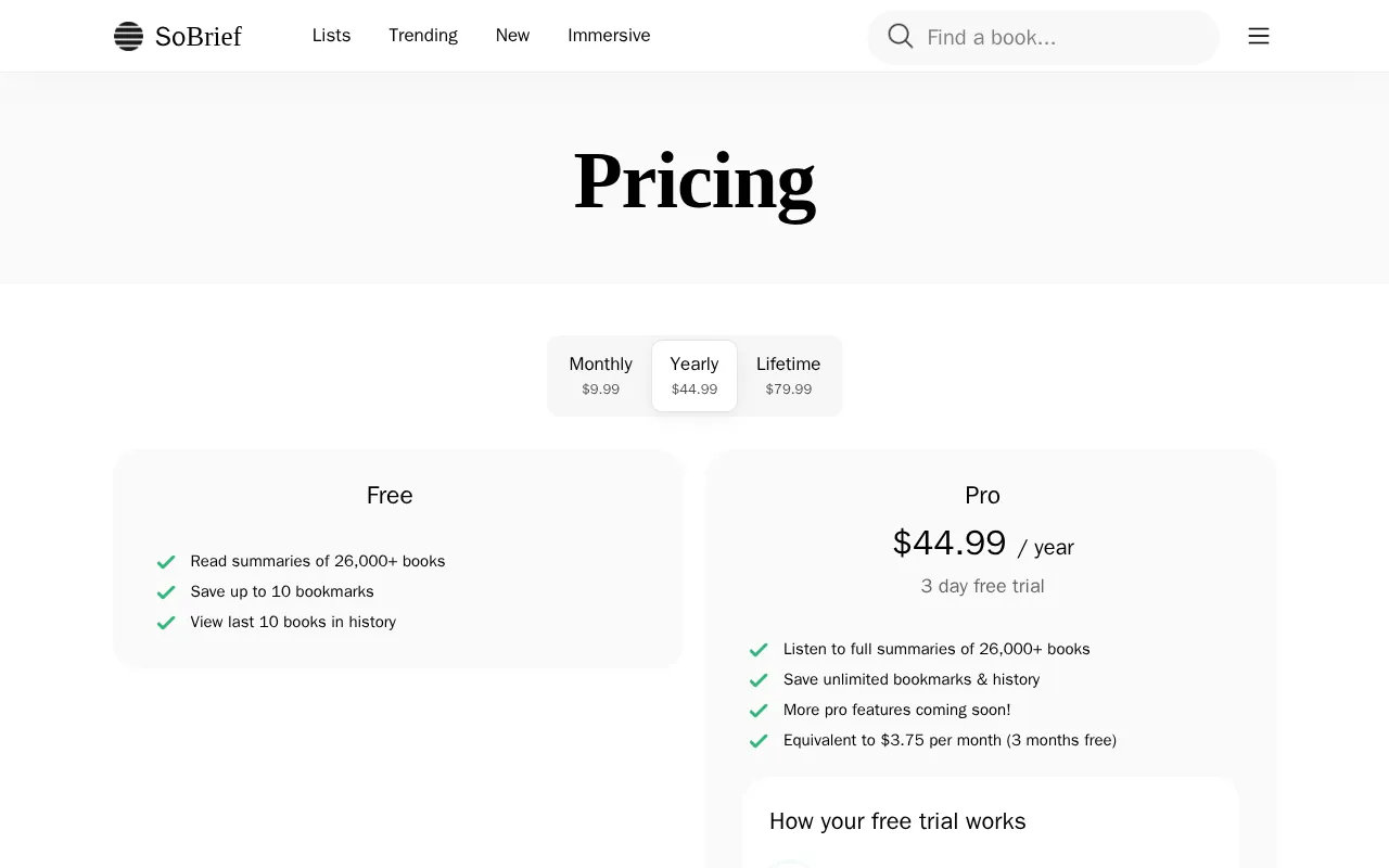 SoBrief — pricing page