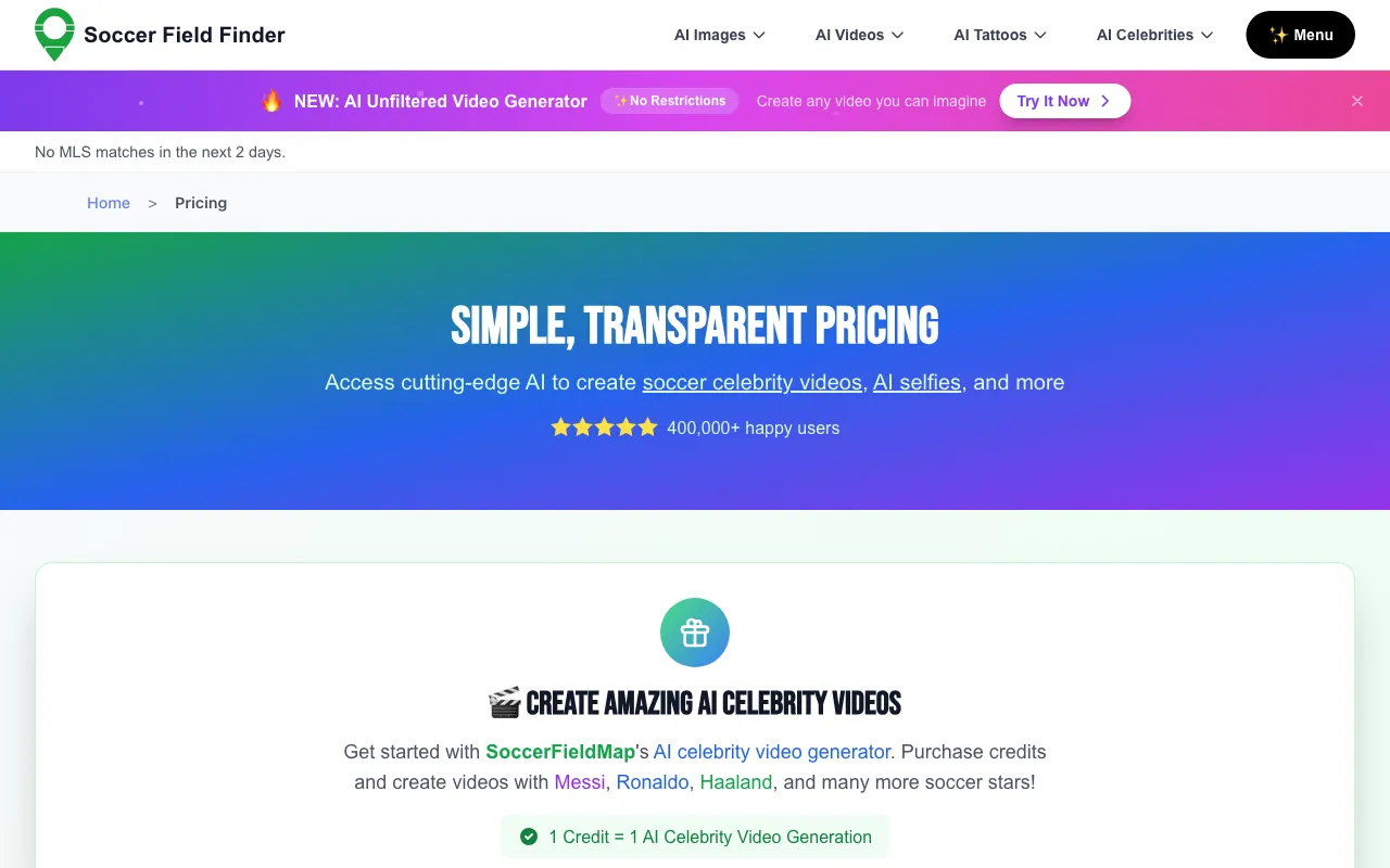 Soccer Field Map — pricing page