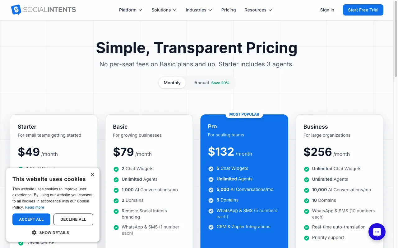 Social Intents — pricing page