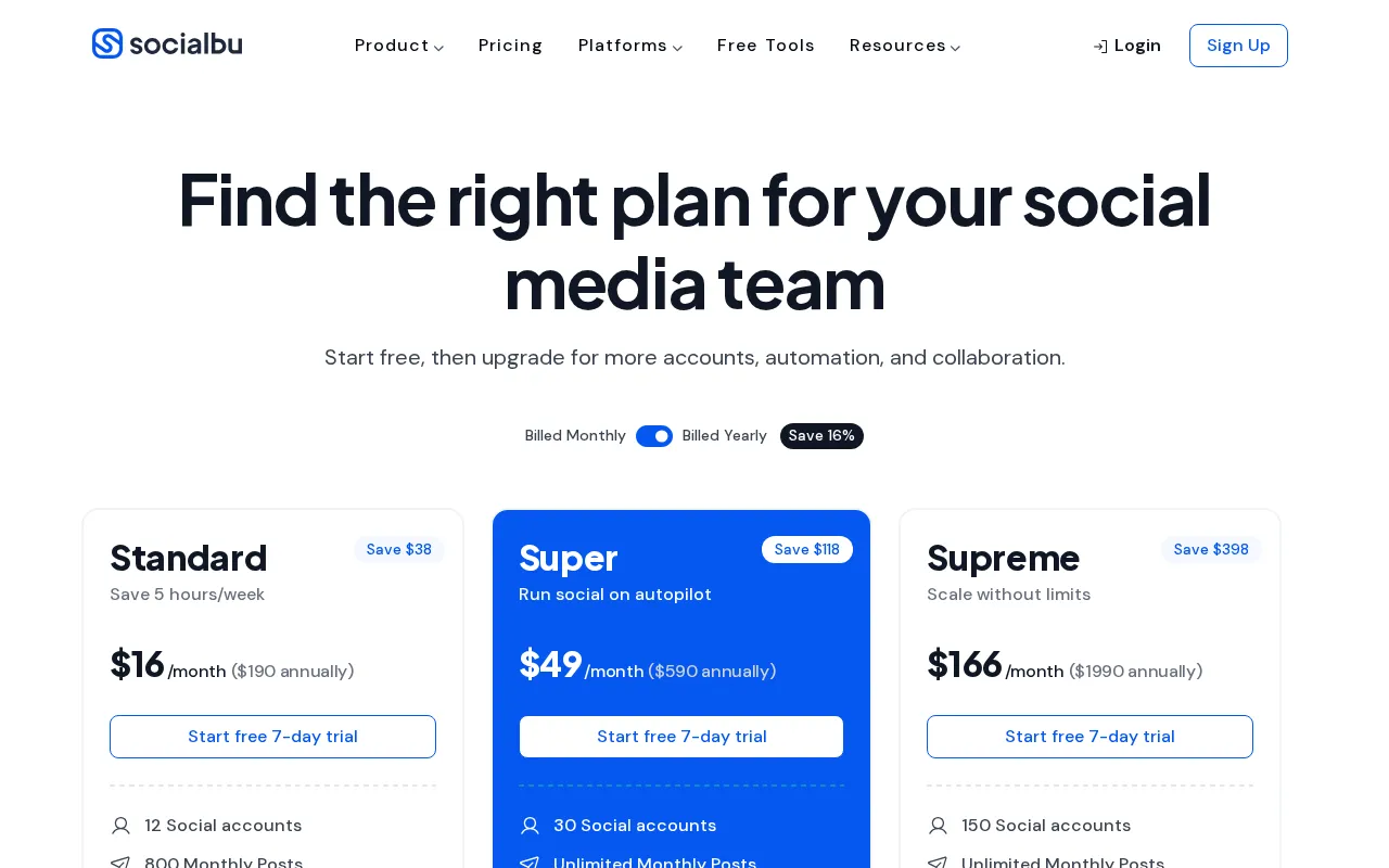 SocialBu — pricing page