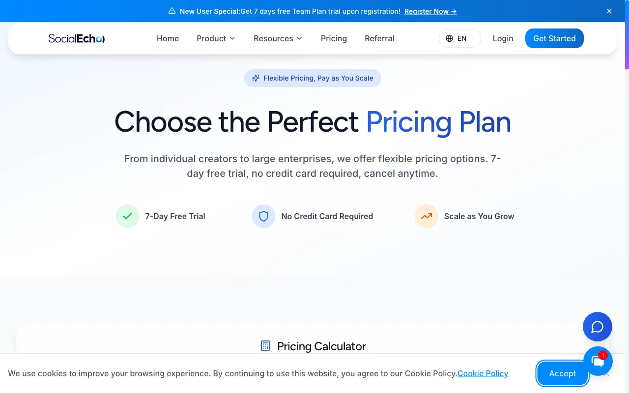 SocialEcho — pricing page