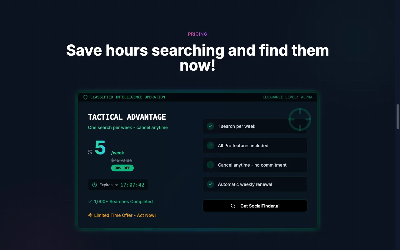 SocialFinder.ai — pricing page