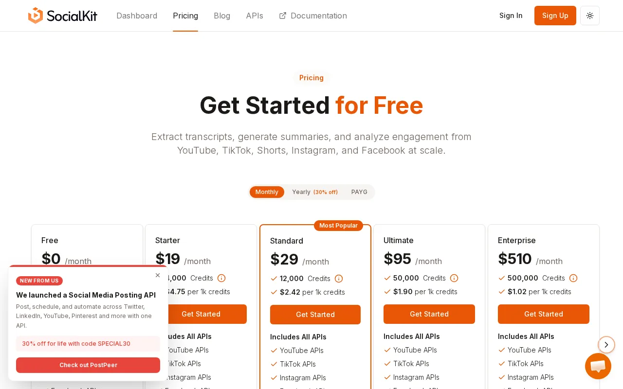 SocialKit — pricing page