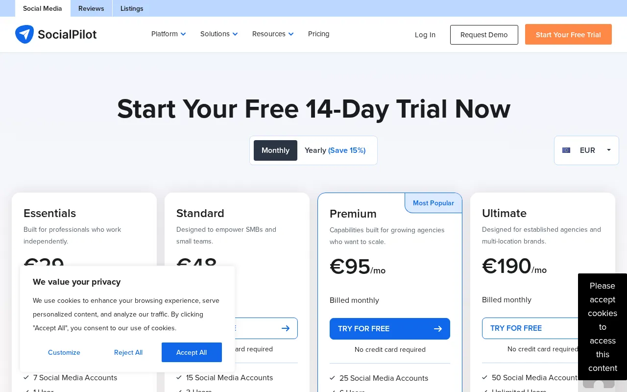 SocialPilot — pricing page