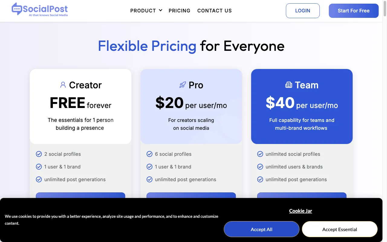 SocialPost.ai — pricing page