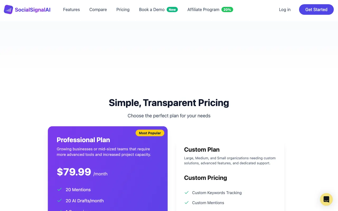 SocialSignal AI — pricing page
