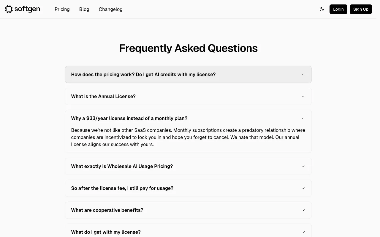 Softgen — pricing page
