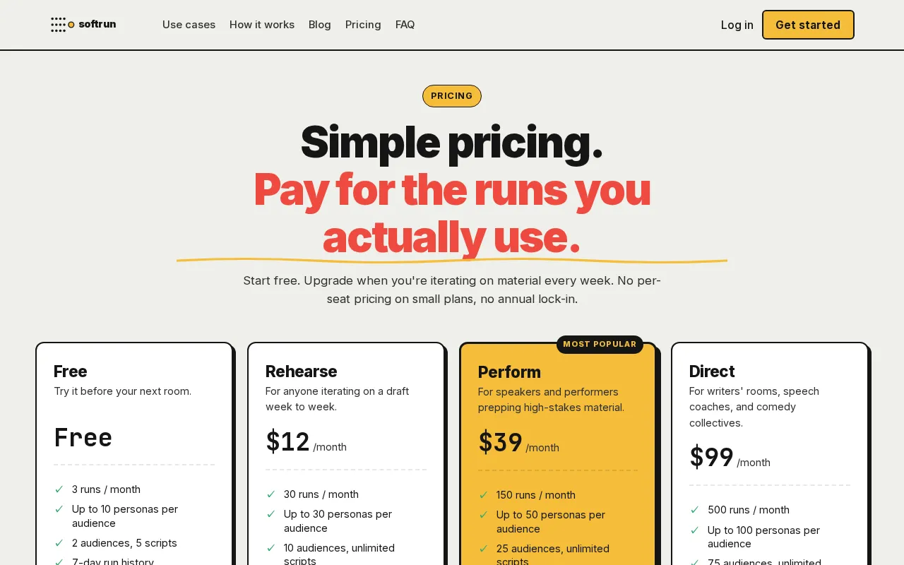 softrun — pricing page