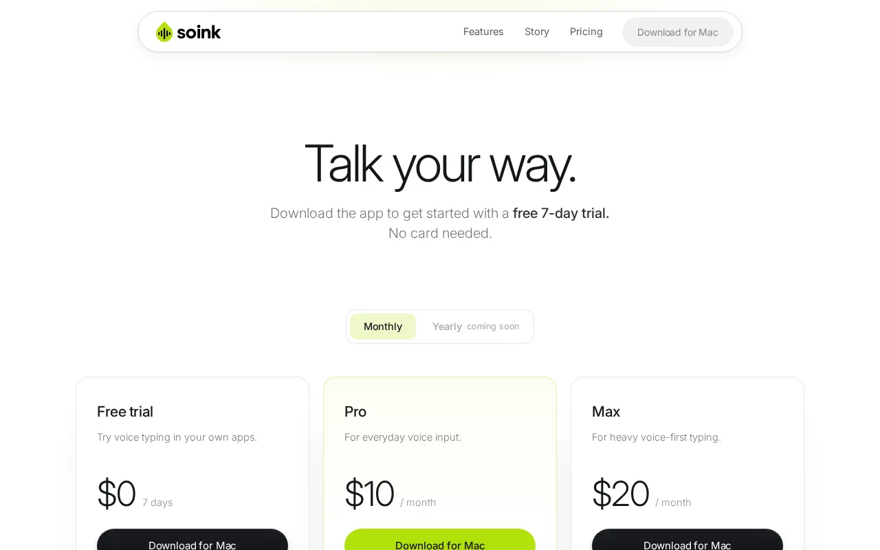 soink — pricing page