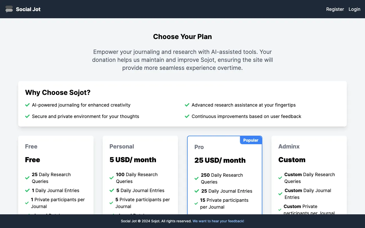 Sojot.ai — pricing page