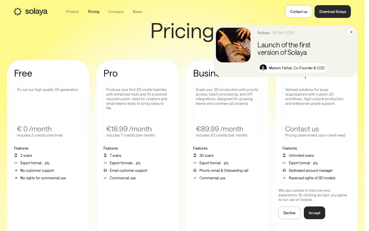 SOLAYA — pricing page