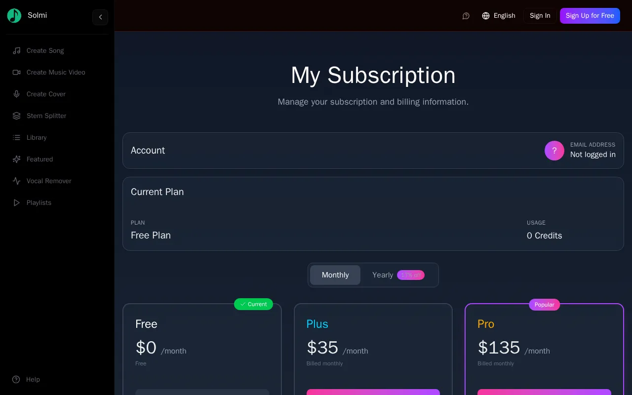 Solmi — pricing page