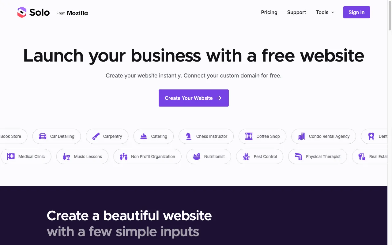 Solo AI Website Creator — preview screenshot