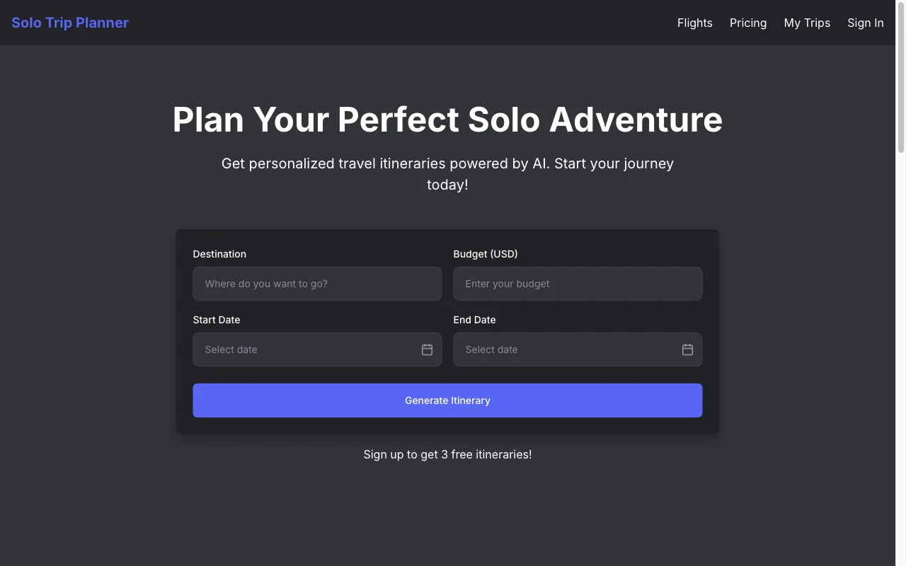 Solo Trip Planner — preview screenshot