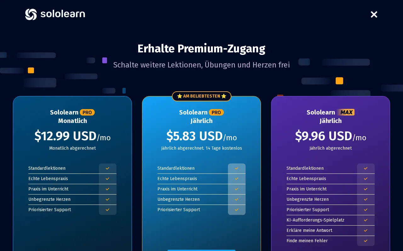 SoloLearn — pricing page
