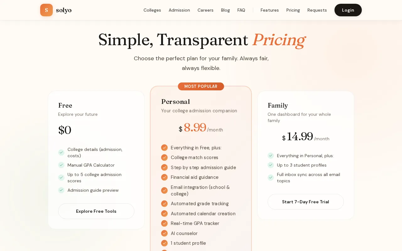 Solyo — pricing page