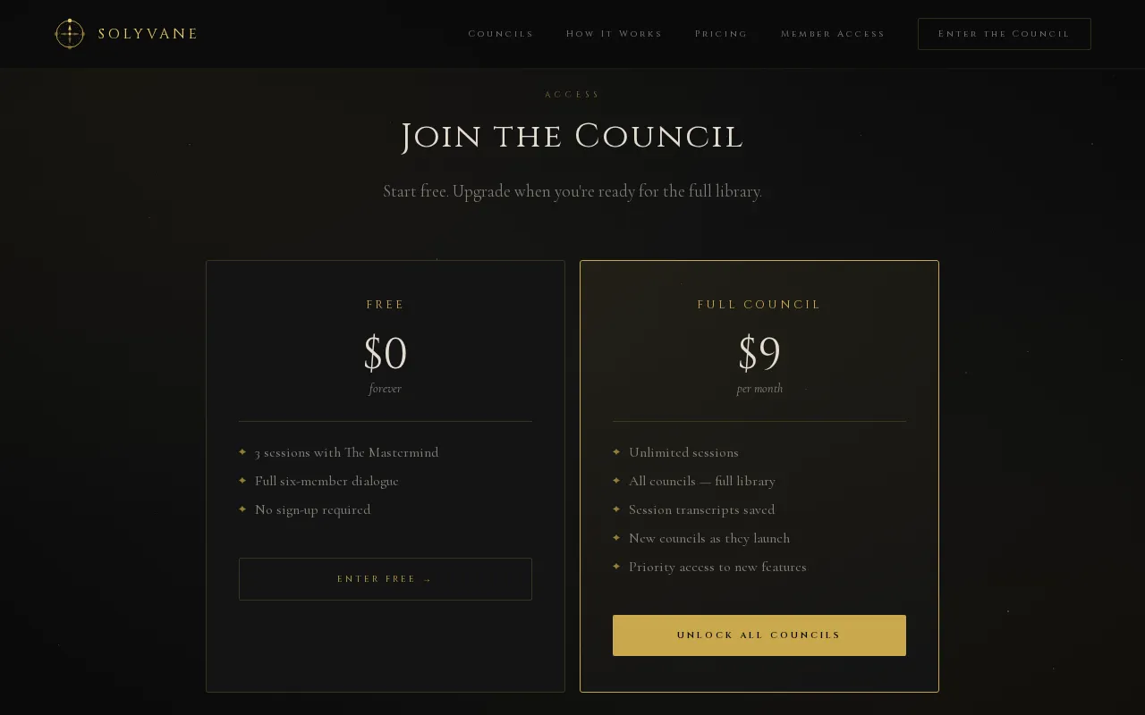 Solyvane — pricing page